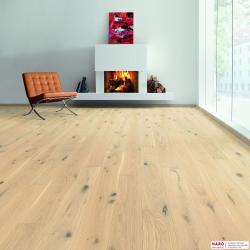 Декор паркетной доски Haro Дуб Светло-Белый Универсал 537547 в интерьере гостиной