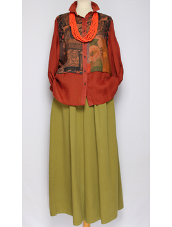 Рубашка Бохо "КРАПИВА КОМБИНИРОВАННАЯ" кирпичная р.44-52