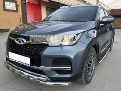 Защита переднего бампера двойная с перемычками d60/42 для Chery Tiggo 4 рестайлинг (2018-2024)