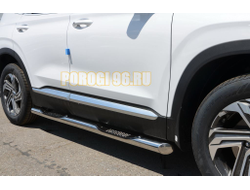 Пороги труба с проступью d76 для Hyundai Santa fe 2021-2024