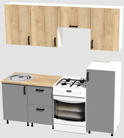 Кухня Эконом 1,5 метра с полуколонкой (1000х500) Цвет: Дуб Вотан/Базальт