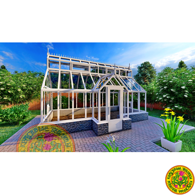 Базовая комплектация теплицы в английском стиле с холлом из стекала и алюминия ЙОРКШИР КАНТРИ ХОЛЛ 6000 х 3000 мм