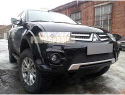 Защита радиатора Mitsubishi L200 2014-2015 (калуга)/Pajero Sport 2014-2016 (калуга) black