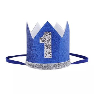 Корона для мальчика 1 год, синий-серебро
