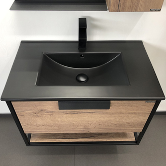 Тумба-умывальник "Бонн-90" дуб темный с раковиной COMFORTY 90E черная матовая