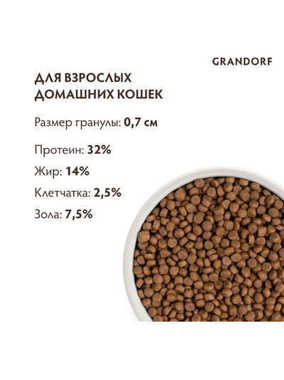 Grandorf (Грандорф) сухой корм для взрослых кошек, 4 вида мяса с пробиотиками, 400 г