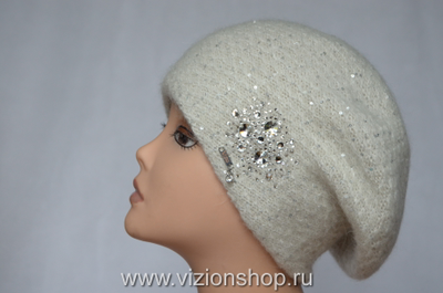 Вязаный берет осень - зима 2019 - 2020 Vizio Италия 6465 белый