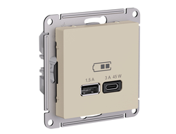 Розетка USB А+С высокоскоростная 45 Вт, песочный - Systeme Electric - AtlasDesign - ATN001229
