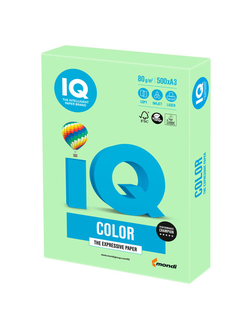 Бумага цветная IQ color БОЛЬШОЙ ФОРМАТ (297х420 мм), А3, 80 г/м2, 500 л., пастель, зеленая, MG28