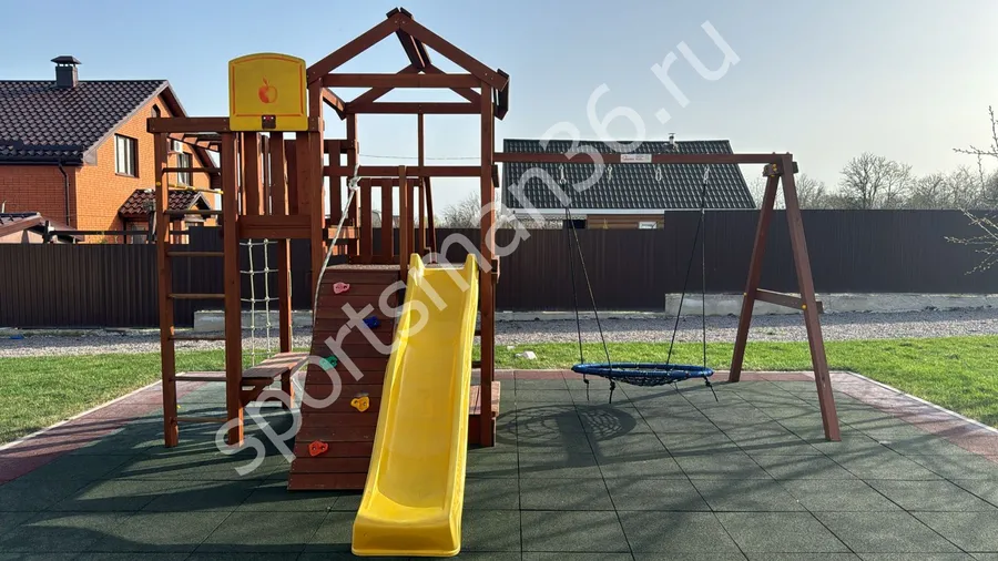 Детская площадка Савушка Мастер 3 (Махагон), качели “Гнездо” 120 см, баскетбольный щит для уличных ДСК Пионер