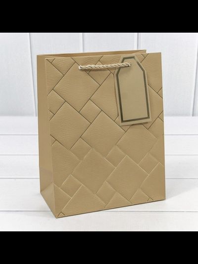 Пакет подарочный с тисн. "Квадраты" (бронза), 180*100*230мм