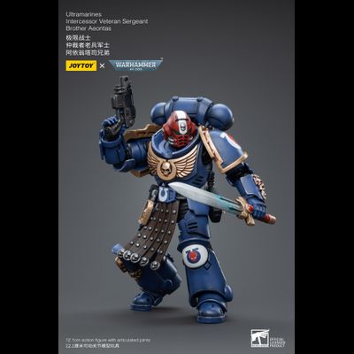 Интерцессор-ветеран Ультрамаринов (Warhammer 40k) - КОЛЛЕКЦИОННАЯ ФИГУРКА 1/18 Ultramarines Intercessor Veteran Sergeant Brother Aeontas (JT4386) - JOYTOY