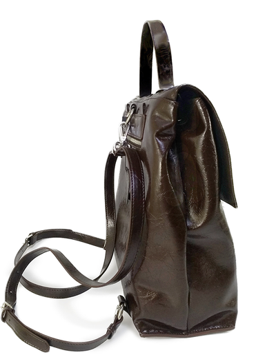 (АРТИКУЛ: 9746/23) ЖЕНСКИЙ РЮКЗАК, СРЕДНЕГО РАЗМЕРА, НАТУРАЛЬНАЯ КОЖА "МЯТЫЙ ЛАК", ТЕМНО-КОРИЧНЕВЫЙ