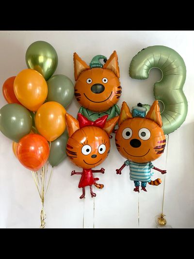 Набор шаров с гелием "С днем рождения! Три кота с цифрой "