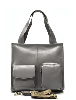 (АРТИКУЛ: 9974/6) СУМКА ЖЕНСКАЯ СРЕДНЕГО РАЗМЕРА, НАТУРАЛЬНАЯ КОЖА С НЕБОЛЬШИМ ГЛЯНЦЕМ, СЕРАЯ, С ТЕКСТИЛЬНЫМ РЕМНЕМ
