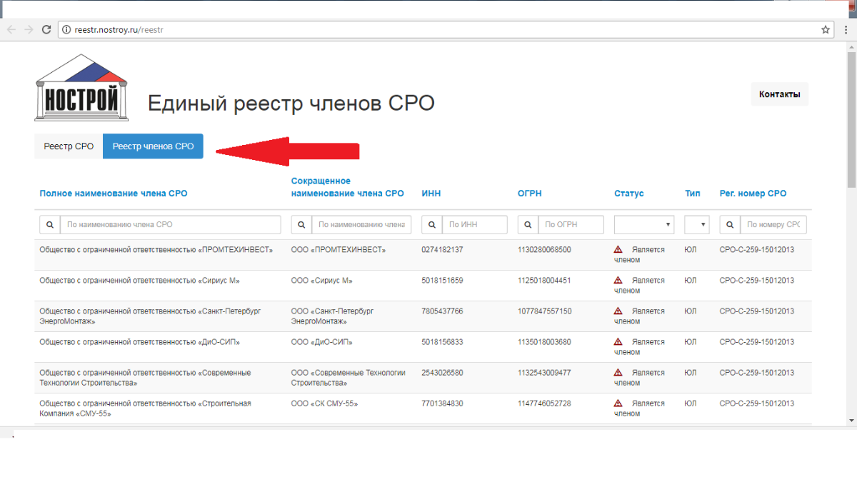 Сведения о члене саморегулируемой организации. Единый реестр СРО. Единый реестр членов СРО. НОСТРОЙ реестр. Реестр саморегулируемых организаций.