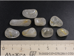 Кварц с рутилом (рутиловый)  в ассортименте, галтовка, Бразилия (10-15 мм, 2-2,5 г) №26905