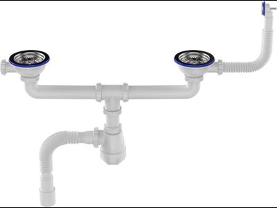 Сифон 3 1/2"х40, для двойной мойки (2 отв  311/2")Aquant UD0179-12-MR с переливом кругл/прямоуг,   гофра, 40х40/50 [98399]