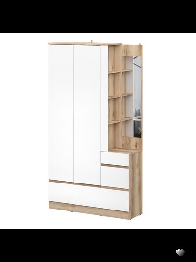 Брауни Вешалка с зеркалом Дуб Делано/Белый