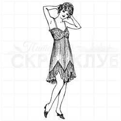 Штамп винтажный с девушкой моделью в красивой сорочке с крежевами