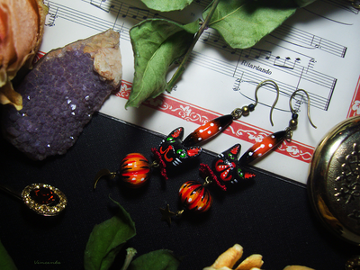 Серьги с котиками и тыквами "Легенды октября", украшение к Хэллоуину