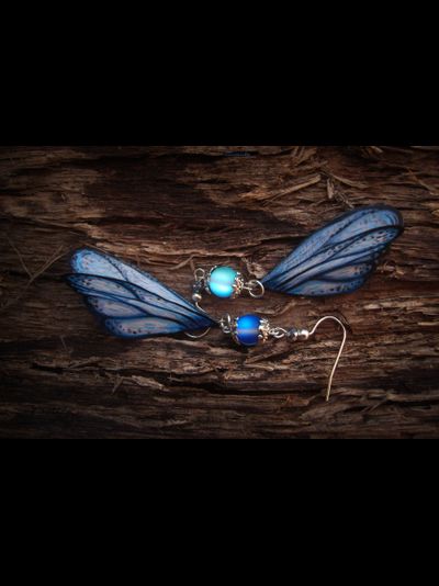 "Тайны небесных сфер", серьги с шёлковыми крылышками