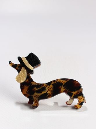 Брошь "Такса" коричневая акрил