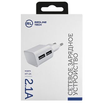 Зарядное устройство сетевое, 2 USB, Red Line NT-2A, белый, УТ000009405