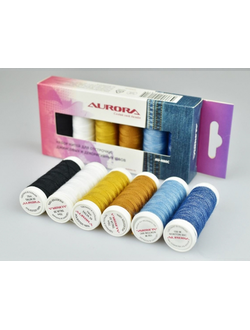 Набор ниток для отстрочки и штопки джинс Aurora , 150 метров (2шт) 70м(4шт)