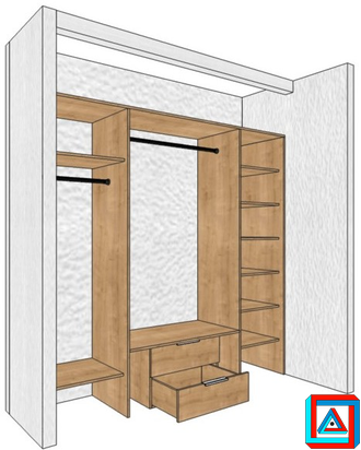 Шкаф встроенный в нишу с откатными дверями-купе