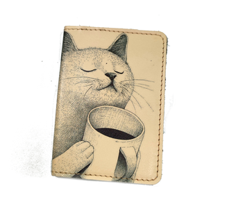 Обложка на автодокументы с принтом "Котик с чашкой"