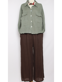 Брюки "Лён трубы" коричневые р.48-54