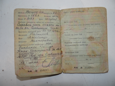 Техпаспорт Восход 3 М (83 год)