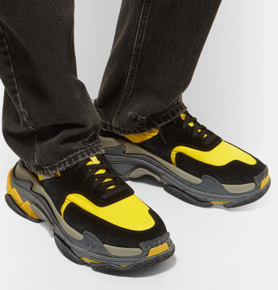 Balenciaga Triple S Nylon Sneakers Black Yellow