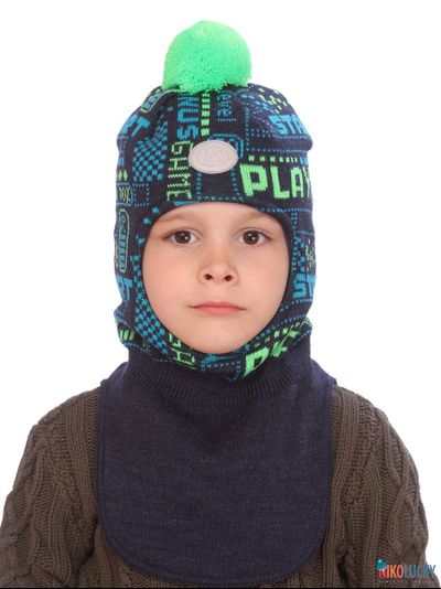 Шапка-шлем  21202-06, цвет темно-синий, салатовый, р. 48-50