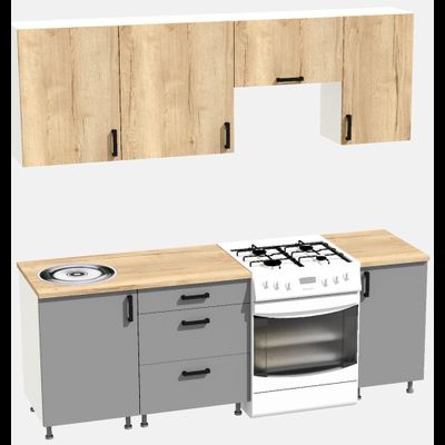 Кухня Эконом 1,5 метра (1100х400) Цвет: Дуб Вотан/Базальт