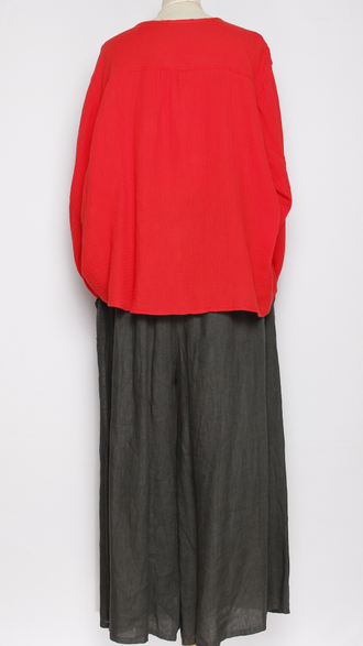 Рубашка Бохо "Муслин без ворота" красная, белая р.50-60