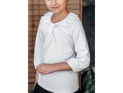 2000 Блузка на кнопках с кружевом рукав 3/4 122-158 (белый)