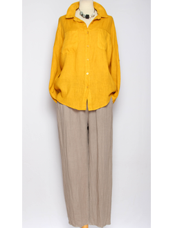 Брюки Бохо лен "ПРЯМЫЕ КУЛИСКА" бежевые р.48-54