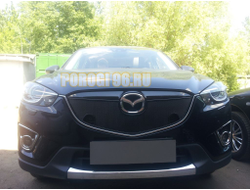 Защита радиатора Mazda CX-5 2012-2014 black с парктроником верх PREMIUM