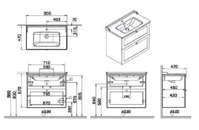 Модуль с классической раковиной, Vitra Root Classic, 80 см, 2 ящика, матовый белый, 68869