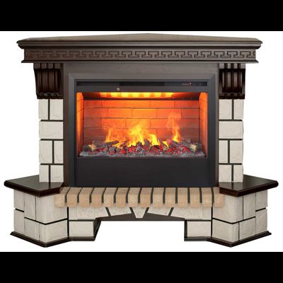 Угловой электрокамин Stone AO с очагом 3D Helios 26