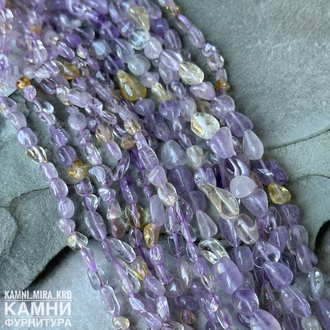 Аметист, горный хрусталь, цитрин галтовка 6-9 мм , цена за нить 19 см