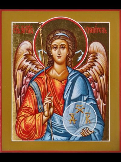 Ангел-Хранитель. Рукописная икона 9х10,5см в киоте.