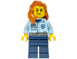 Police - City Officer Female, Bright Light Blue Shirt, Dark Blue Legs, Dark Orange Hair over Shoulder, n/a (cty1752)