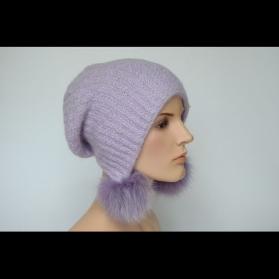 Шапка ушанка Vizio 1120 PP 66 с помпонами лавандовая