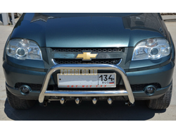 Защита переднего бампера "скоба высокая" + "акула" для Chevrolet Niva (2010)