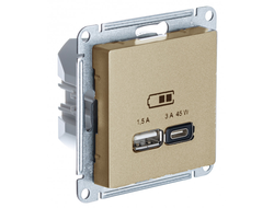 Розетка USB А+С высокоскоростная 45 Вт, шампань - Systeme Electric - AtlasDesign - ATN000529