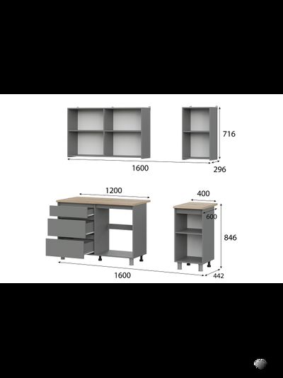 Денвер кухонный гарнитур 1,6 м Графит серый