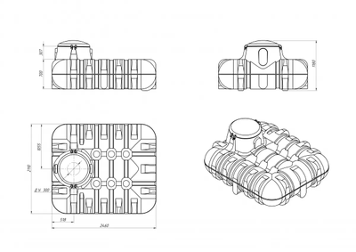 Емкость подземная R3000 синий чертеж